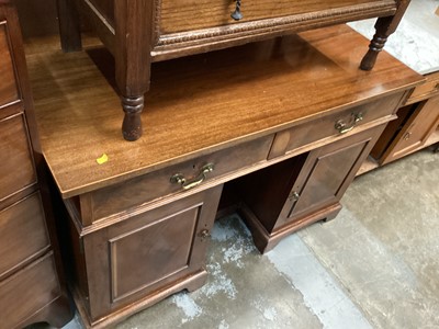 Lot 1310 - Edwardian inlaid mahogany kneehole desk with two drawers and cupboards below, 113cm wide, 53cm deep, 73.5cm high