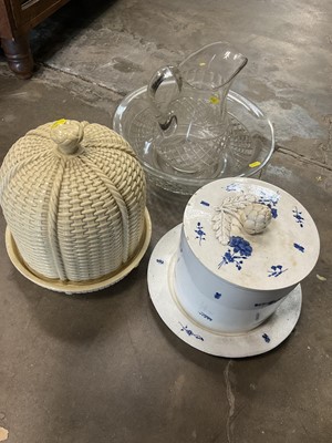 Lot 173 - Two 19th century cheese domes and a cut glass jug and basin set