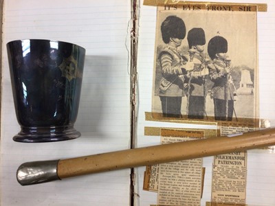 Lot 700 - Mappin & Webb plated Sergeants Mess 1st Bn Coldstream Guards tankard and Swagger stick presented to H.Tilley (2)