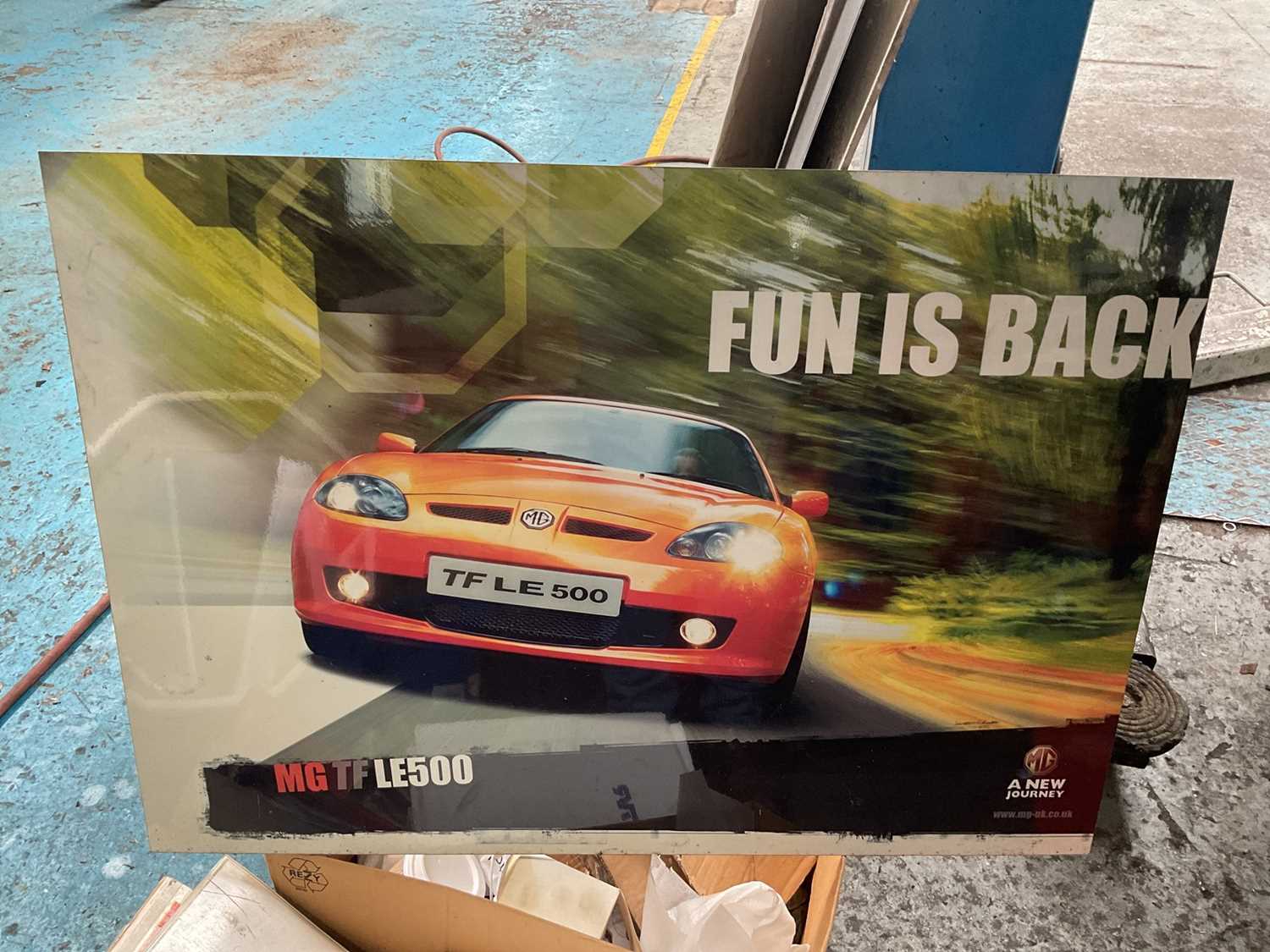 Lot 225 - MG Motor UK MG TF LE 500 original launch showroom sign, printed onto metal.