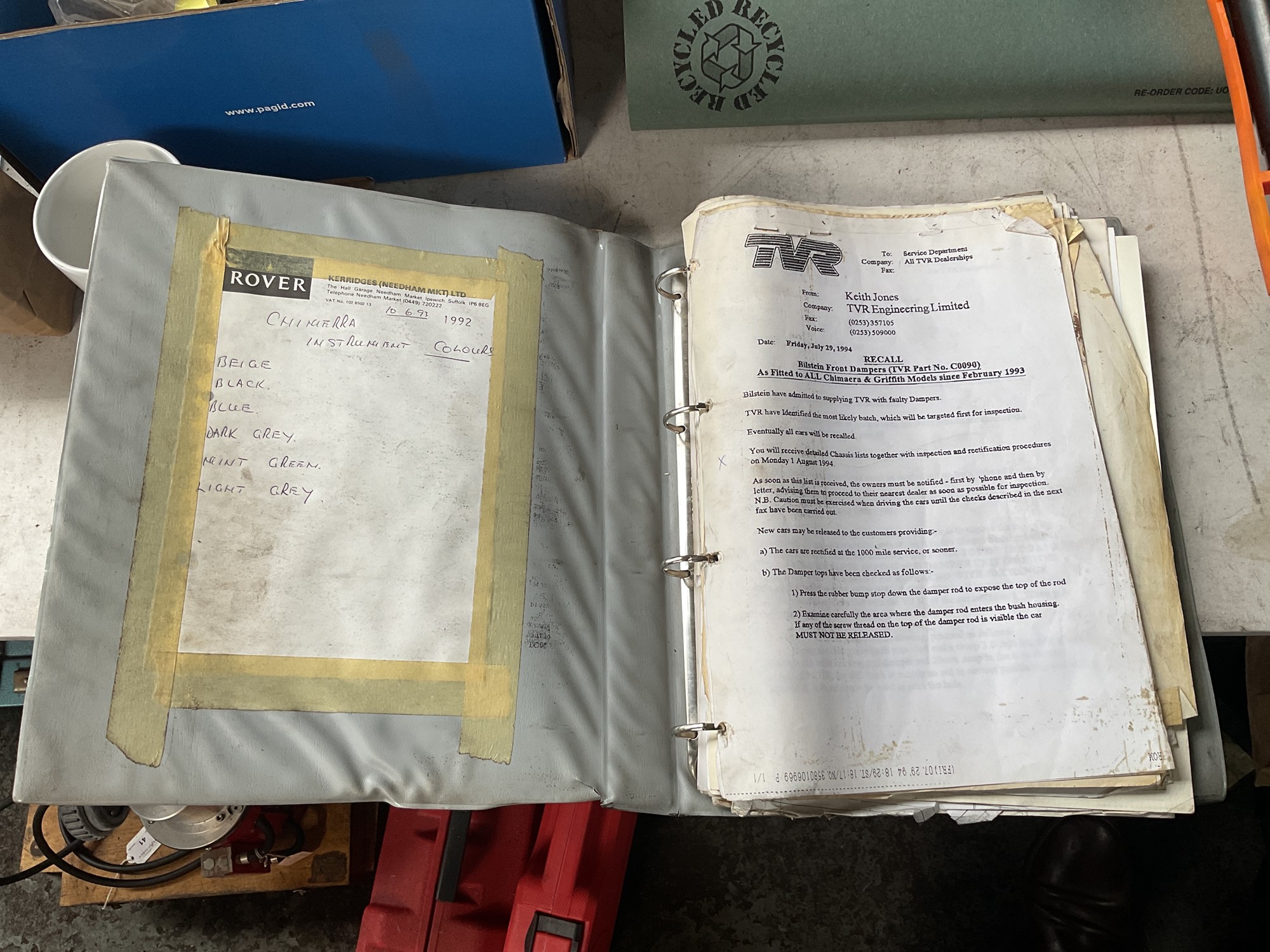 Lot 243 - TVR technical information folder, early 1990'