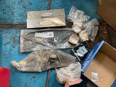 Lot 249 - Two TVR Tuscan entry sill covers, two TVR headlight covers and a selection of TVR bolts and fittings.