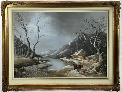Lot 186 - Eliza Thurston (1807-1873), large watercolour of figures in a winter landscape, signed, framed and glazed