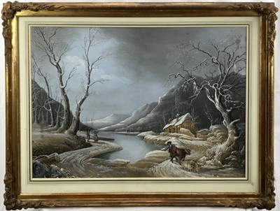 Lot 281 - Eliza Thurston (1807-1873), large watercolour of figures in a winter landscape, signed, framed and glazed