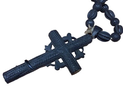 Lot 79 - Victorian Irish bog oak carved cross pendant, bracelet and brooch