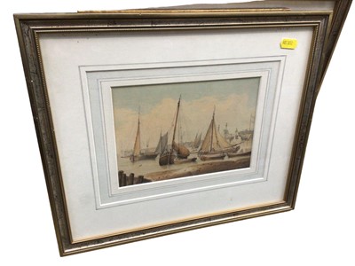 Lot 183 - Group of 19th century watercolours and prints, including a watercolour shipwreck scene by F. Walters, one of sailing boats attributed to C.M. Powell, a large unframed sepia landscape, another villa...