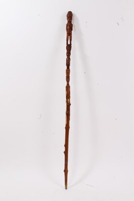 Lot 913 - 19th century Folk art carved fruit wood walking cane