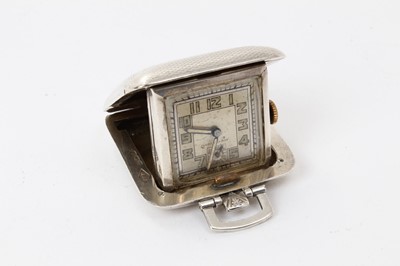 Lot 434 - Art Deco silver cased travelling watch