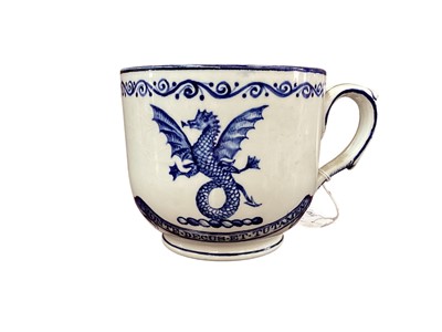 Lot 1141 - Blue and white pottery mug with dragon decoration dated 1915