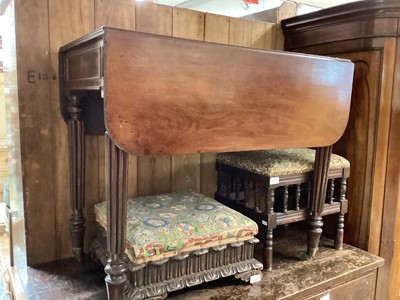 Lot 1348 - Nineteenth century mahogany Pembroke table with end drawer on receded turned legs and brass capped castors, 83cm wide