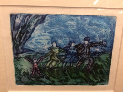 Lot 437 - Five etchings/ prints depicting people and rural scenes, all in glazed frames