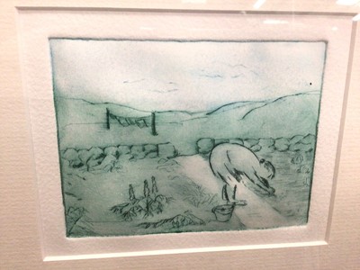 Lot 437 - Five etchings/ prints depicting people and rural scenes, all in glazed frames