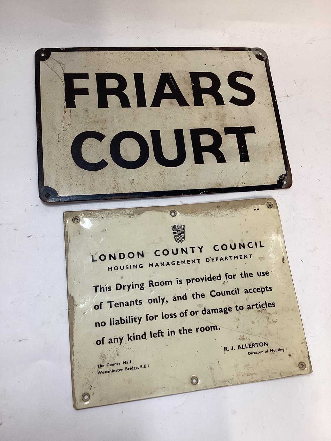 Lot 2467 - London County Council sign and Friars Court