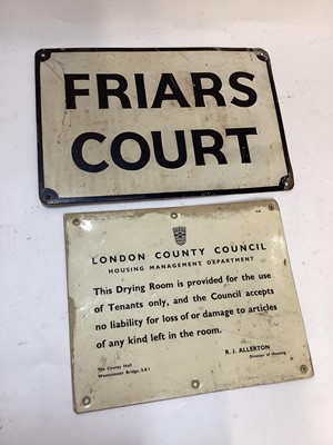 Lot 2467 - London County Council sign and Friars Court sign (2)