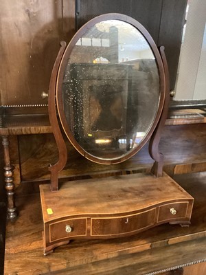 Lot 1353 - 19th century inlaid mahogany toilet mirror with three drawers below