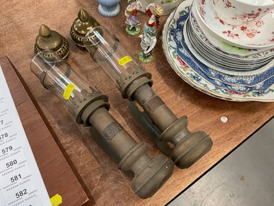 Lot 543 - Pair of brass Great Western Railway branded oil lamps (2)