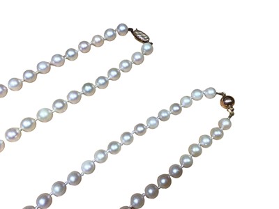 Lot 104 - Two cultured pearl necklaces, both with 9ct gold clasps