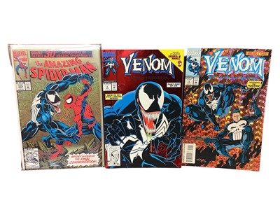 Lot 167 - Group of Marvel comics Venom 1990's. To include Venom lethal protector (1992) issue 1, Venom funeral pyre (1993) issues 1 and 3, Venom the mace (1994) issues 1-3 and others. Also to include the ama...