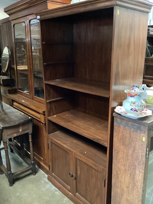 Lot 1356 - Hardwood open bookcase with two panelled doors below, 90.5cm wide, 45cm deep, 182.5cm high