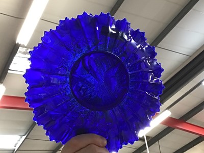 Lot 1146 - American electric blue carnival glass dish and two other carnival glass dishes (3)