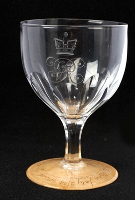 Lot 19 - Fine Royal wine glass from Queen Victoria's service inscribed used by The Shah of Persia with provenance