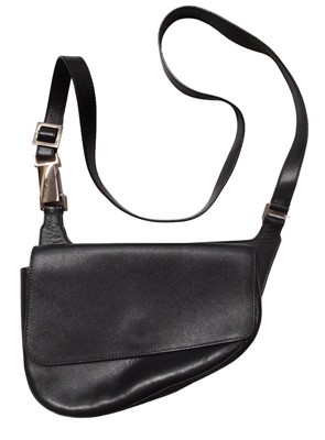 Lot 2150 - Salvatore Ferragamo black leather saddle style handbag.