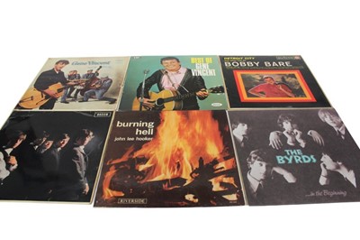 Lot 2231 - Two vintage brown cases of LP records including Gene Vincent, Bobby Bare, The Rolling Stones, John Lee Hooker, The Byrds, Cream, Little Richard, Chuck Berry, The Yardbirds, Robin Trower, Roy Orbiso...