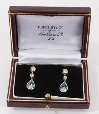 Lot 740 - Pair of diamond and aquamarine earrings