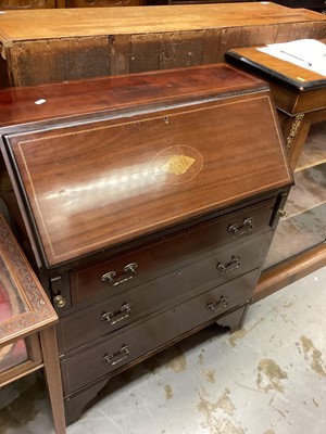 Lot 1367 - Edwardian inlaid mahogany bureau with fitted interior and three drawers below, 75cm wide, 40cm deep, 96cm high