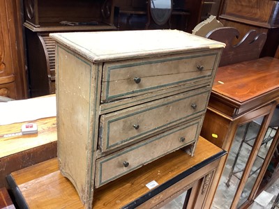 Lot 1369 - Antique painted pine miniature chest of three drawers, 48.5cm wide, 21cm deep, 44cm high