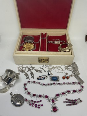 Lot 1062 - Victorian locket, silver jewellery, silver napkin ring, and vintage costume jewellery