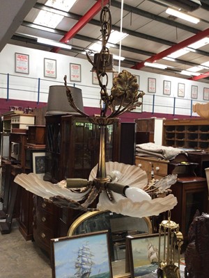 Lot 199 - Brass and frosted glass ceiling light of foliate form, 43cm diameter at bottom