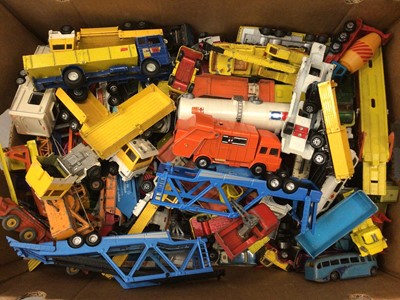 Lot 443 - Large quantity of Lesney, Dinky, Matchbox and other toys cars, vehicles, planes etc, remote control car and other toys (5 boxes)