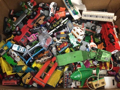 Lot 443 - Large quantity of Lesney, Dinky, Matchbox and other toys cars, vehicles, planes etc, remote control car and other toys (5 boxes)