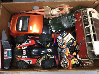 Lot 443 - Large quantity of Lesney, Dinky, Matchbox and other toys cars, vehicles, planes etc, remote control car and other toys (5 boxes)