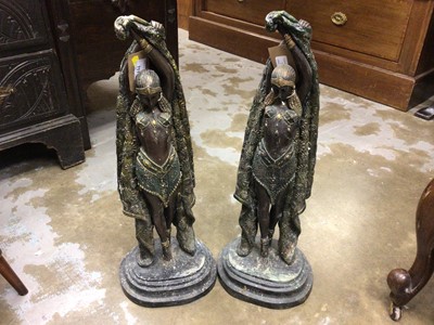 Lot 711 - Pair of spelter exotic dancers, 60cm high