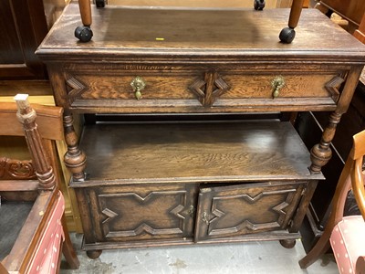 Lot 1381 - Late Victorian oak buffet with two drawers on turned supports with two geometric moulded panelled doors below, 107cm wide, 46cm deep, 108cm high