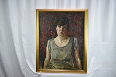 Lot 1261 - Dorothy Paton (1892-1977) a 1920s oil on canvas in gilt frame - portrait of a young lady, tilted verso 'Portrait of Ruth Buckingham, Colchester. Painted by Dorothy Paton of Harold Wood', About 1920...