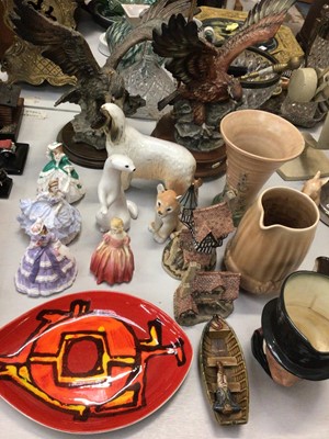 Lot 449 - Royal Doulton figure Maple HN1417, three Royal Worcester figures, USSR animal ornaments, Poole Pottery dish, Royal Doulton character jug and other decorative ceramics