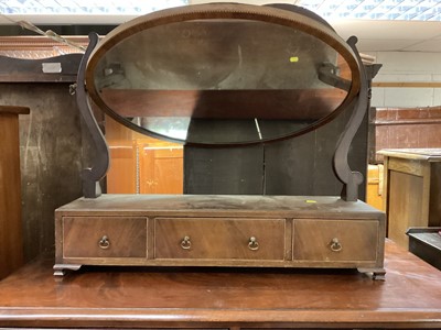 Lot 1385 - 19th century inlaid mahogany oval toilet mirror with three drawers below