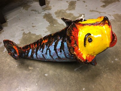 Lot 719 - Decorative gapping mouth studio pottery fish, Approx 60 cm long