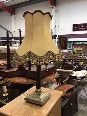 Lot 720 - A brass Corinthian style column table lamp, with shade