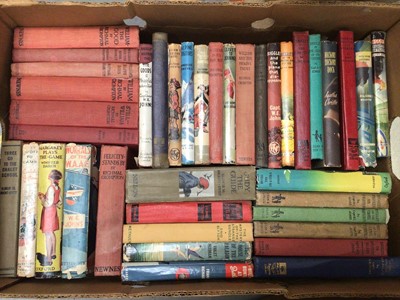 Lot 472 - Two boxes of books including various Biggles, William novels by Richard Crompton, For Your Eyes Only by Ian Fleming etc