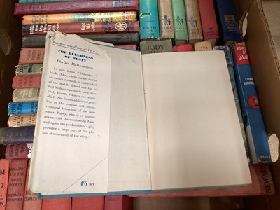 Lot 472 - Two boxes of books including various Biggles, William novels by Richard Crompton, For Your Eyes Only by Ian Fleming etc