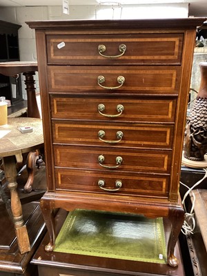 Lot 1394 - Edwardian inlaid mahogany music cabinet with six slides on cabriole legs, 53cm wide, 38.5cm deep, 86cm high