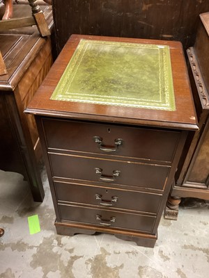 Lot 1395 - Reproduction mahogany two drawer filing cabinet with inset leather lined top (no key)