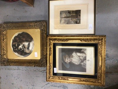 Lot 727 - Selection of period prints of children, ladies, London and King Charles Spaniel, framed (9)