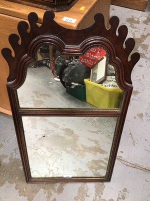 Lot 728 - Wooden framed wall mirror, with decorative fret mount, 75 cm high x 41 cm wide