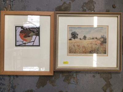 Lot 732 - Signed limited edition print, Robin in Snow, and signed print Cornfield with Poppies, plus four culinary prints (6)