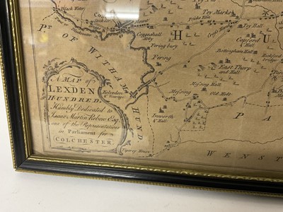 Lot 291 - 18th century map of Lexden Hundred, 28 x 31cm, glazed frame